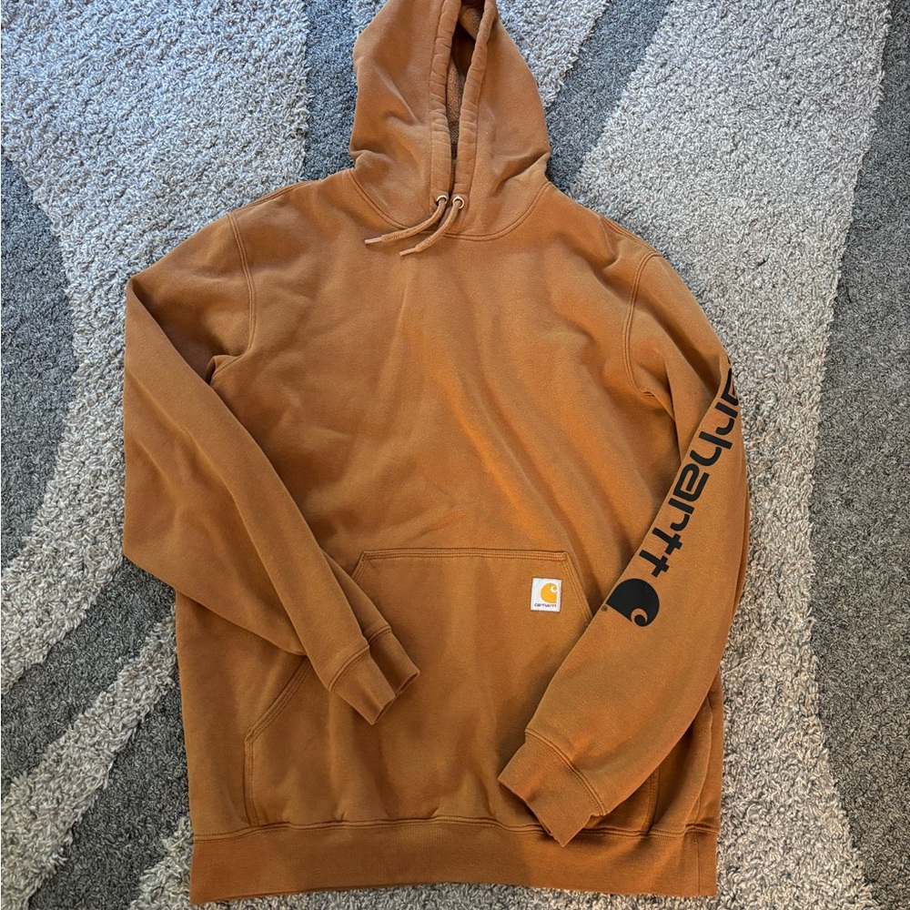 Carhartt Men's Tan Hoodie with Sleeve Logo